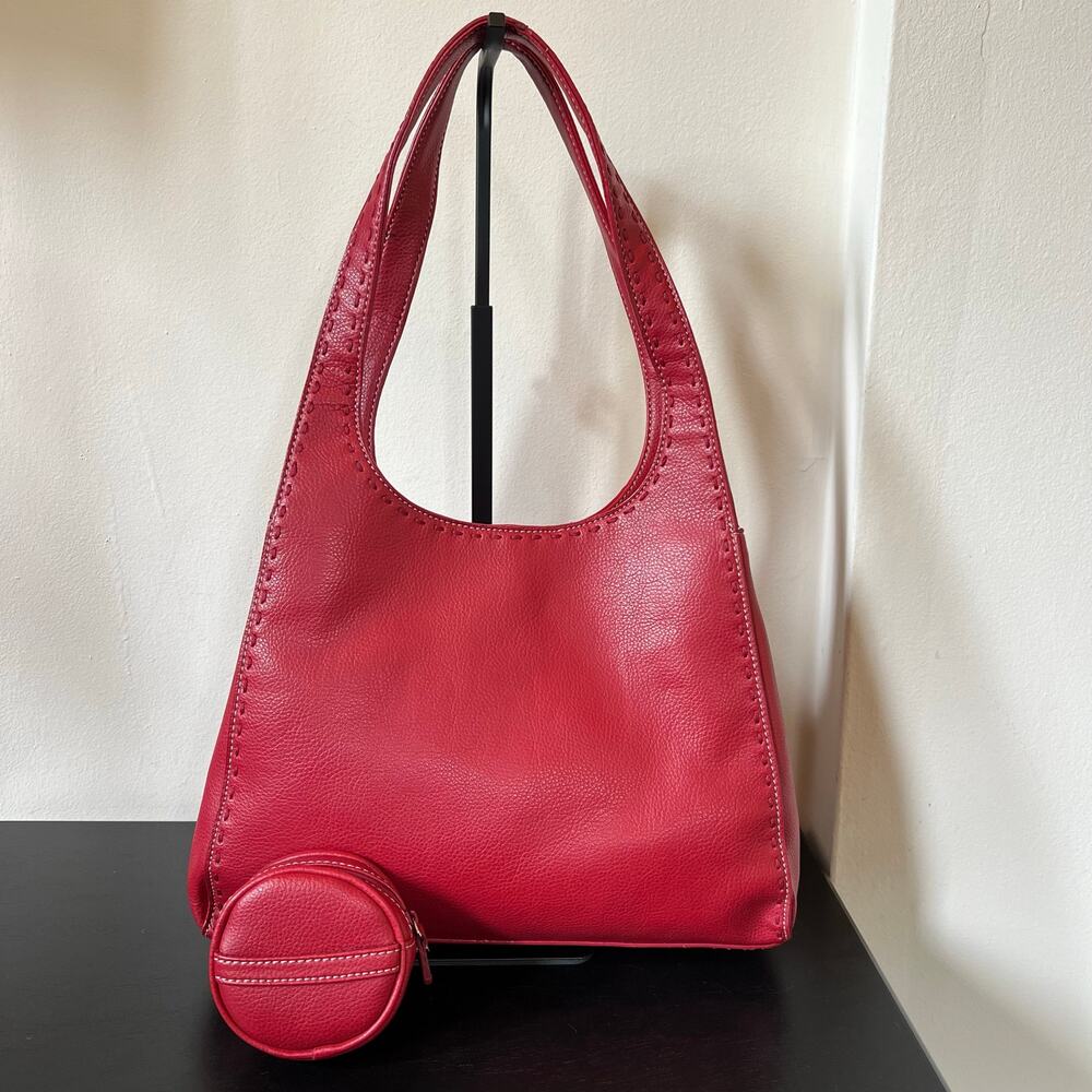 Nine West Red Stitch Accent Pebbled Shoulder Bag with Matching Coin Purse